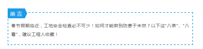節(jié)前施工現(xiàn)場安全檢查：必知八表/八看/六方面！